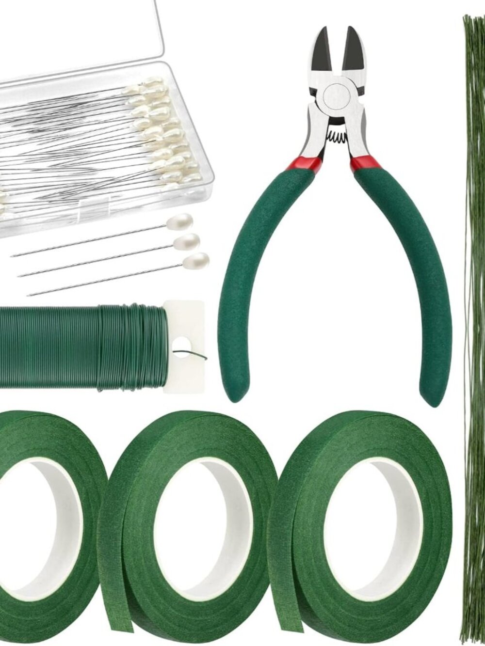 Floral Arrangement Kit with Green Tape and Wire, Boutonniere Flower pin, Wire Cu